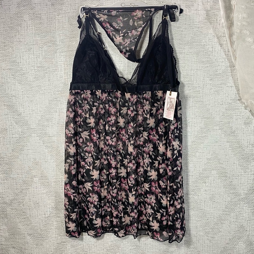 NWT Jessica Simpson floral mesh & lace babydoll with matching panties size L